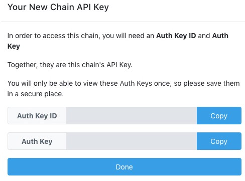 Dragonchain blockchain new chain API keys generator